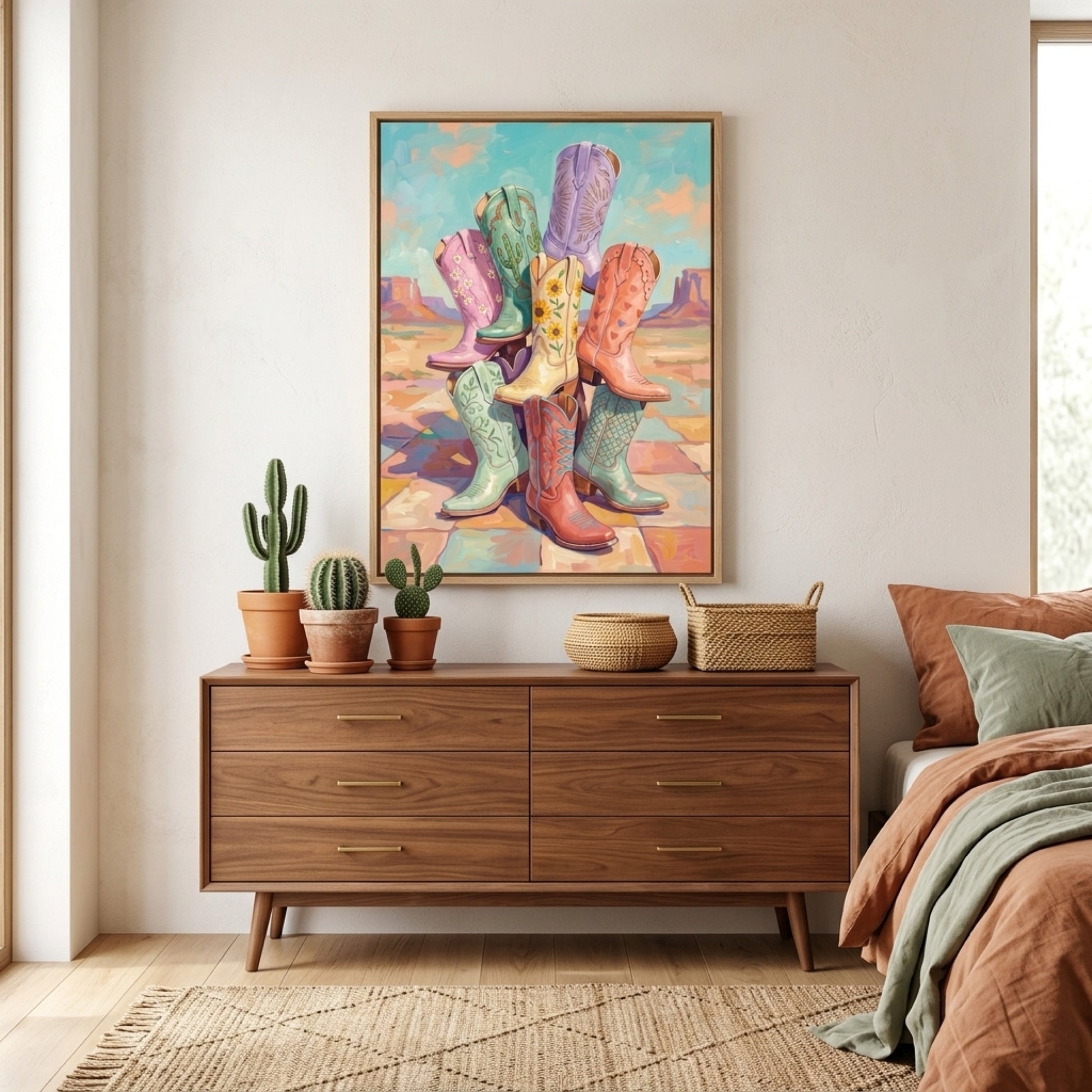 Pastel Cowgirl Boots in the Desert Wall Art Decor preview 2