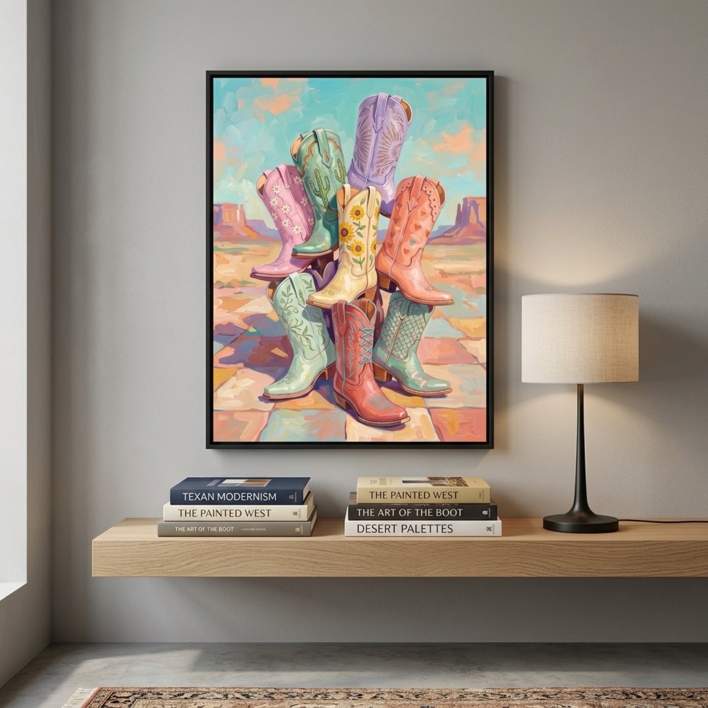 Pastel Cowgirl Boots in the Desert Wall Art Decor preview 5