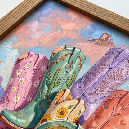 Pastel Cowgirl Boots in the Desert Wall Art Decor preview 7