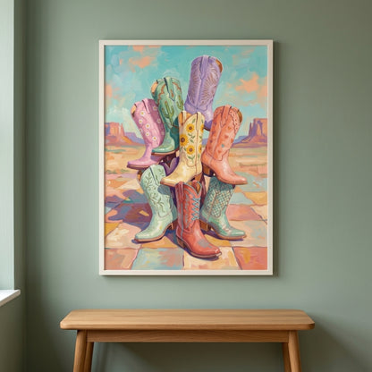 Pastel Cowgirl Boots in the Desert Wall Art Decor preview 8