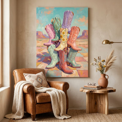 Pastel Cowgirl Boots in the Desert Wall Art Decor preview 9
