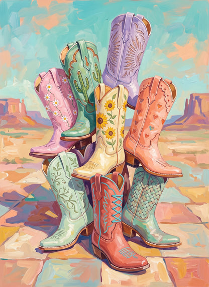 Pastel Cowgirl Boots in the Desert Wall Art Decor