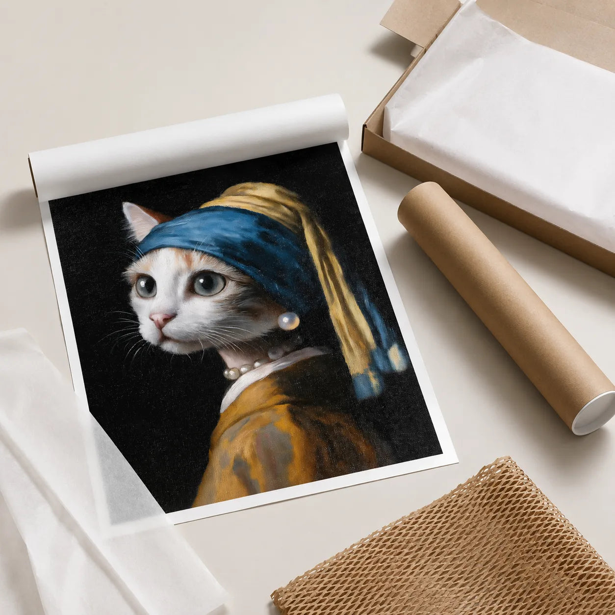 Pearl Earring Cat Wall Art Decor - Wall Art Decor - back view