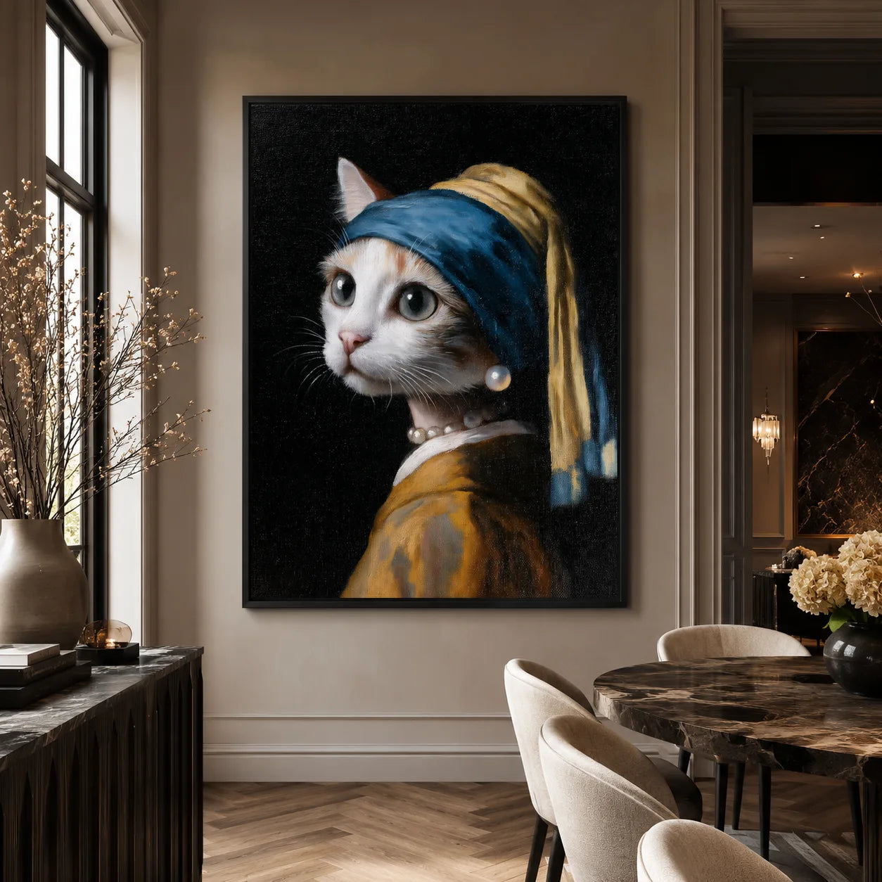 Pearl Earring Cat Wall Art Decor - Wall Art Decor - close up