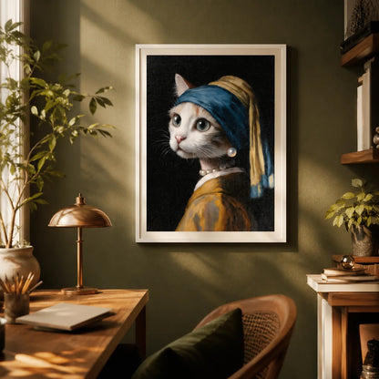 Pearl Earring Cat Wall Art Decor - Wall Art Decor - in use