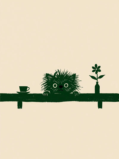 Peeking Green Cat Shelf Wall Art Decor