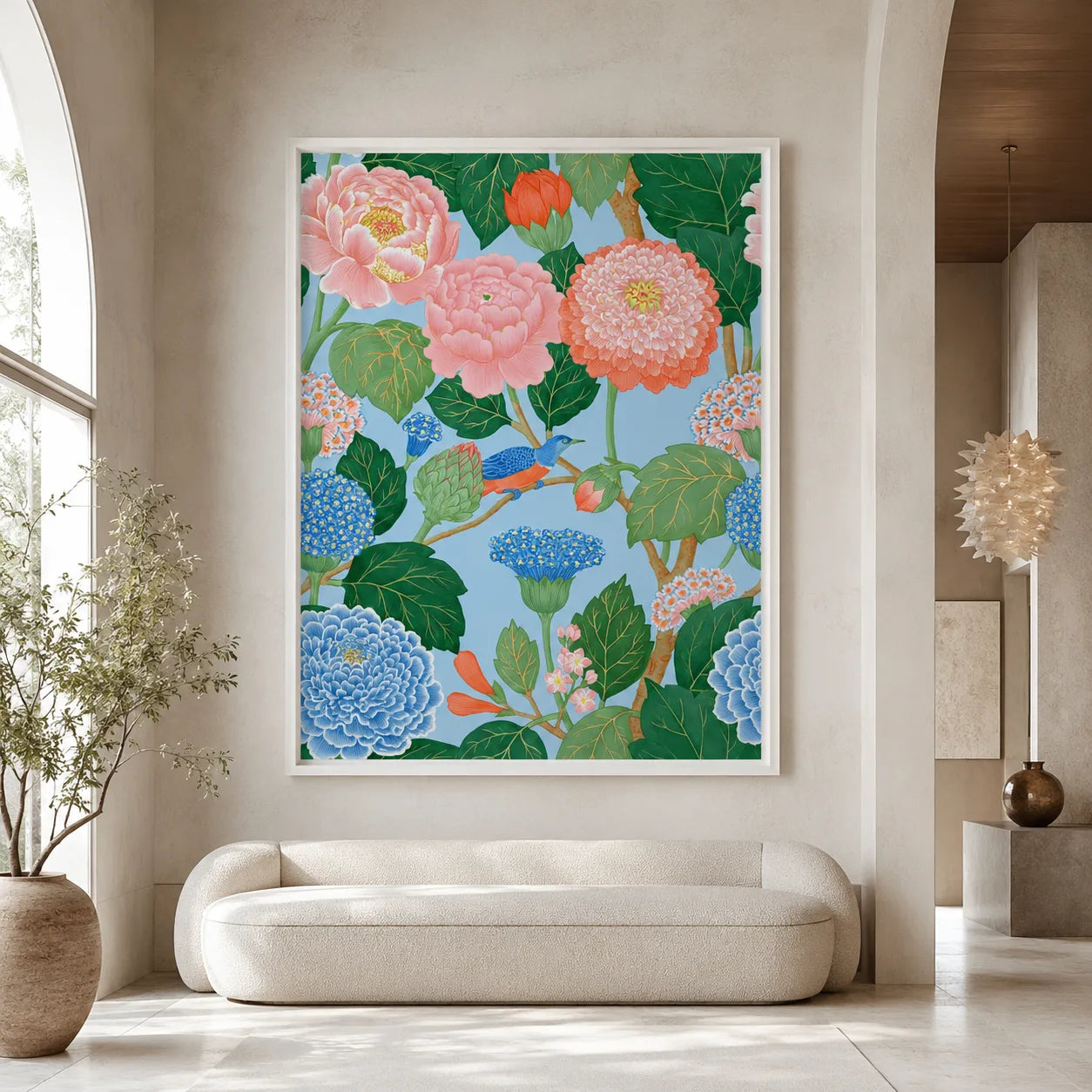 Peony Garden Bird Wall Art Decor - Wall Art Decor - close up