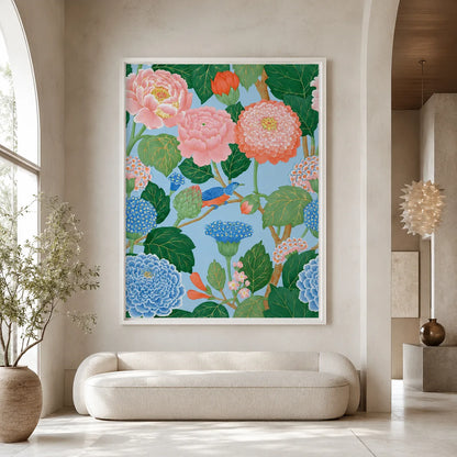Peony Garden Bird Wall Art Decor - Wall Art Decor - close up