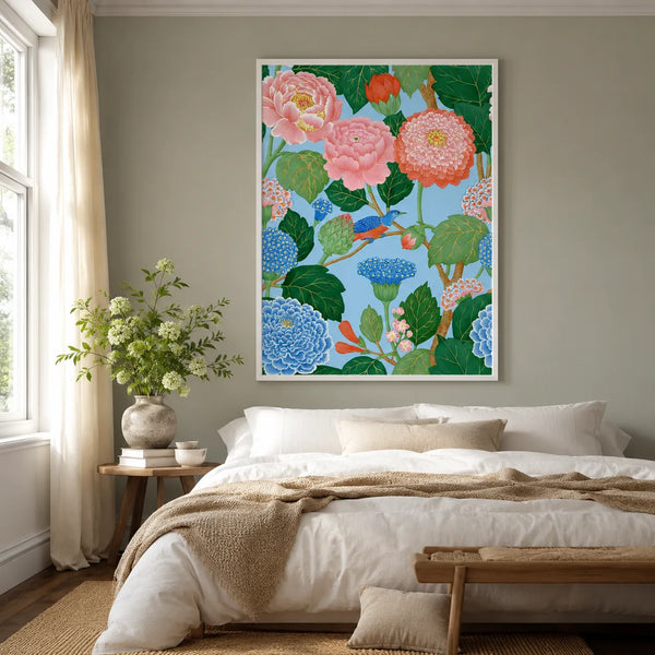Peony Garden Bird Wall Art Decor