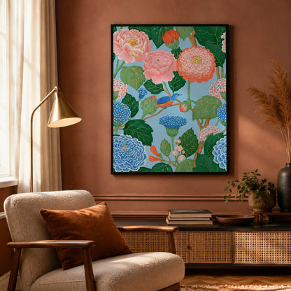 Peony Garden Bird Wall Art Decor - Wall Art Decor - in use