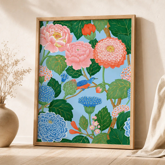 Peony Garden Bird Wall Art Decor