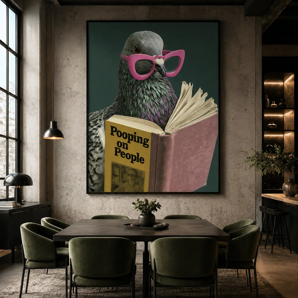 Pigeon Pooping on People Wall Art Decor - Wall Art Decor - close up