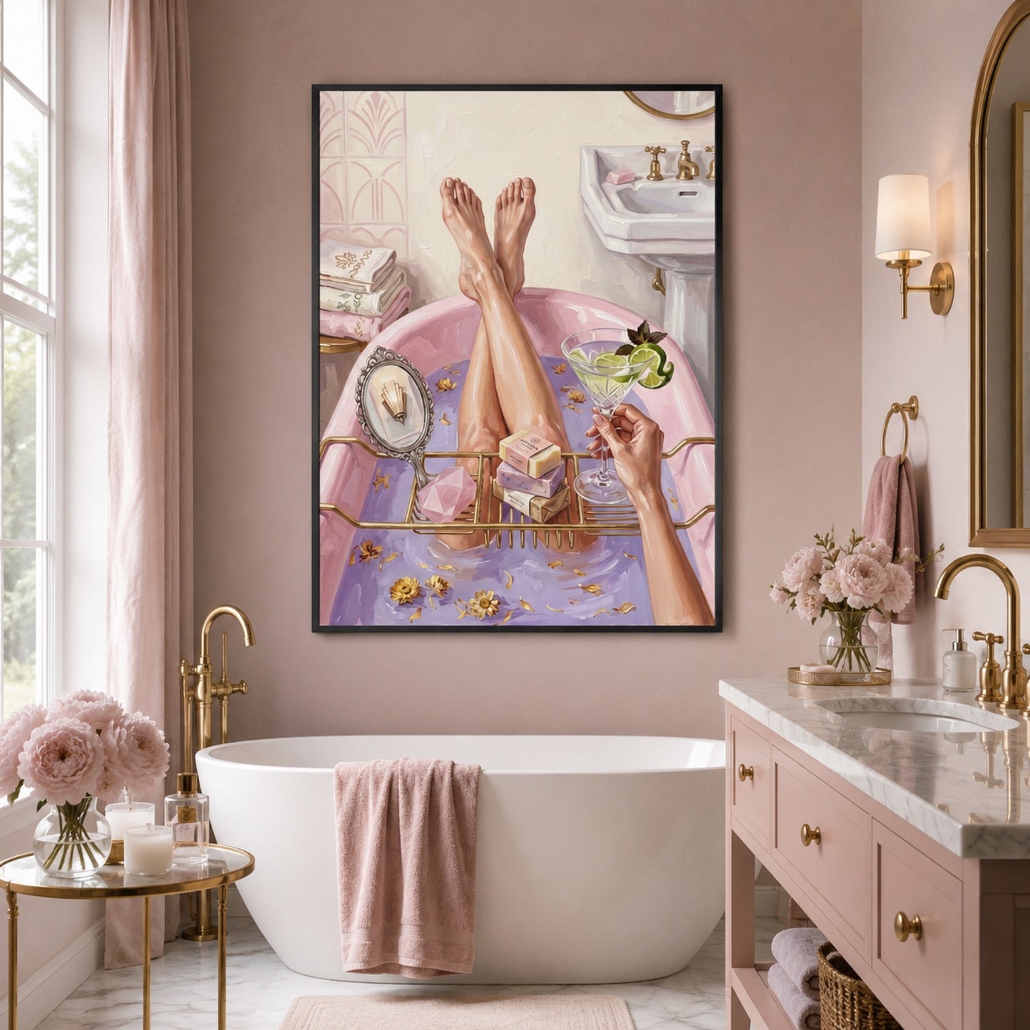 Pink Bathtub Martini Escape Wall Art Decor preview 3