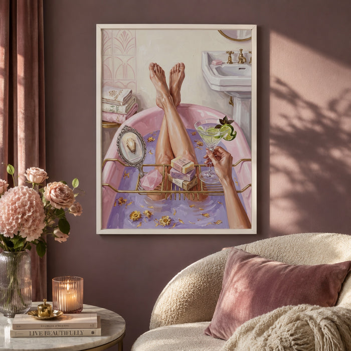 Pink Bathtub Martini Escape Wall Art Decor