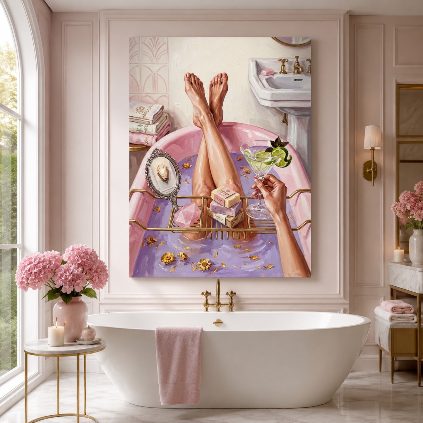Pink Bathtub Martini Escape Wall Art Decor preview 6