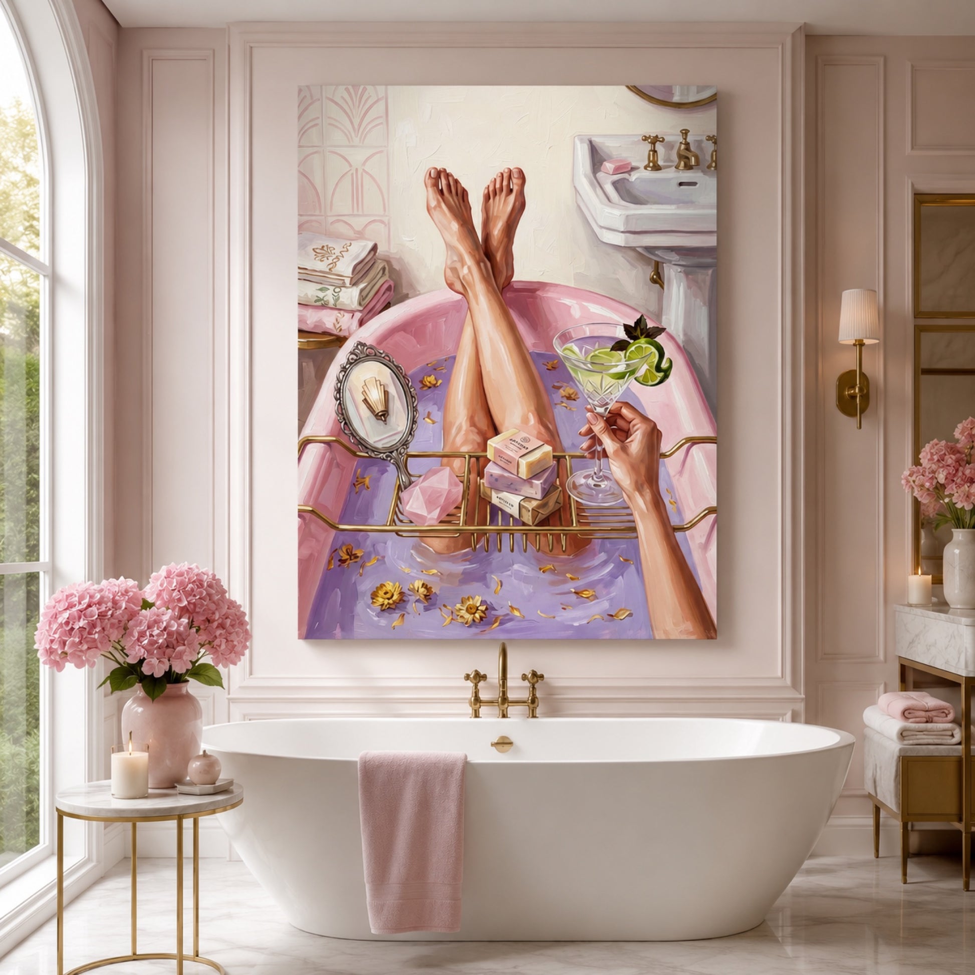 Pink Bathtub Martini Escape Wall Art Decor preview 6