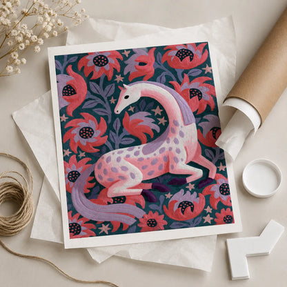 Pink Floral Horse Wall Art Decor - Wall Art Decor - back view
