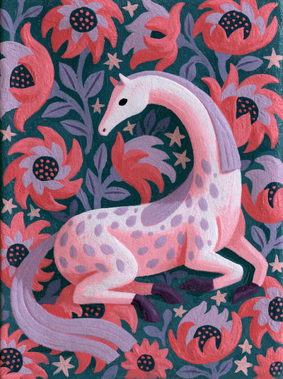 Pink Floral Horse Wall Art Decor