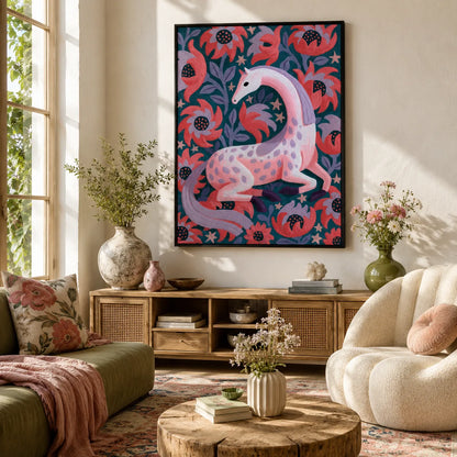 Pink Floral Horse Wall Art Decor - Wall Art Decor - in use