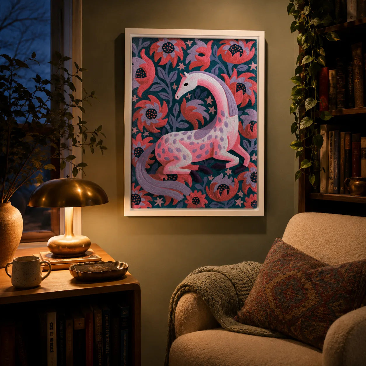 Pink Floral Horse Wall Art Decor - Wall Art Decor - lifestyle