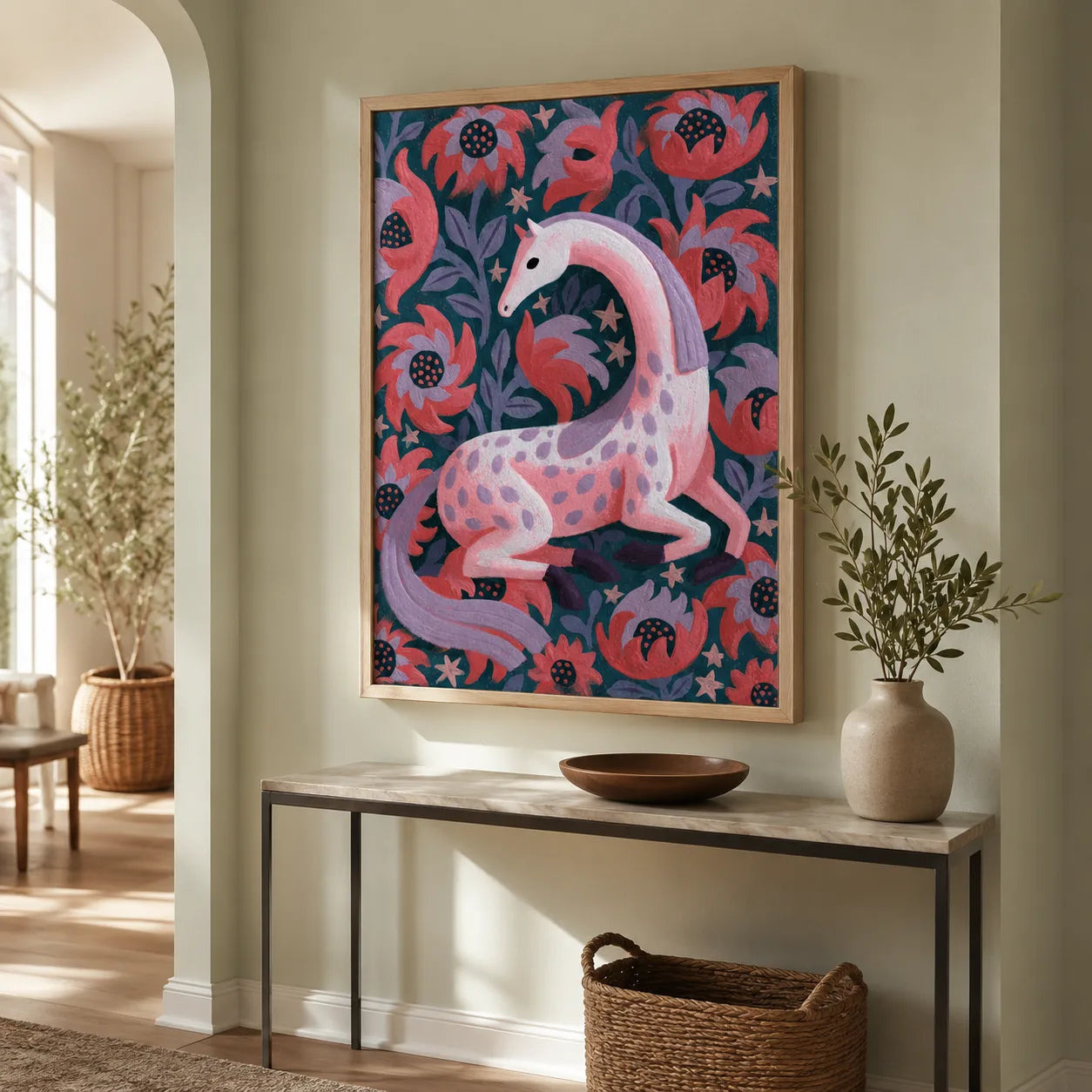 Pink Floral Horse Wall Art Decor - Wall Art Decor - styled