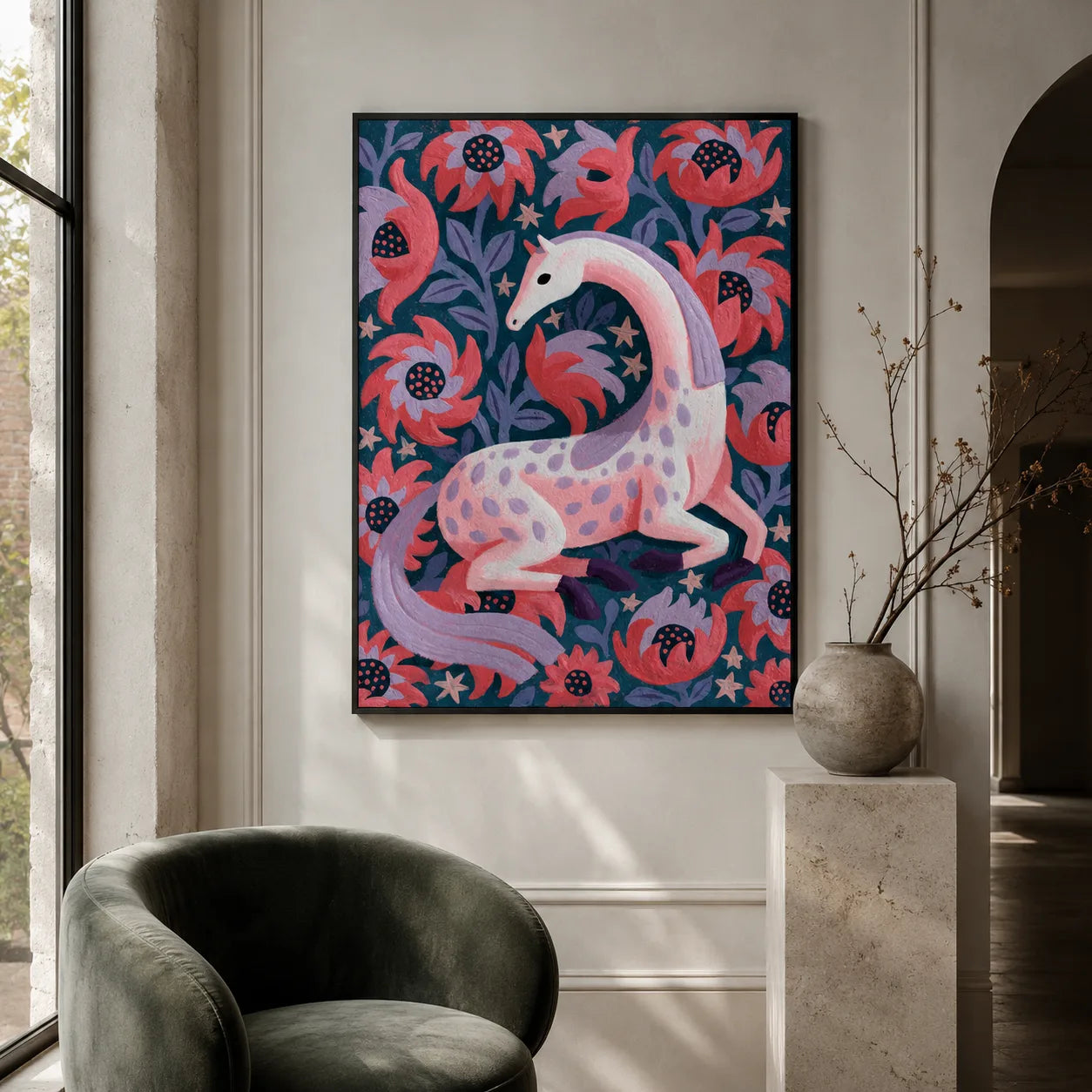 Pink Floral Horse Wall Art Decor - Wall Art Decor - view 11