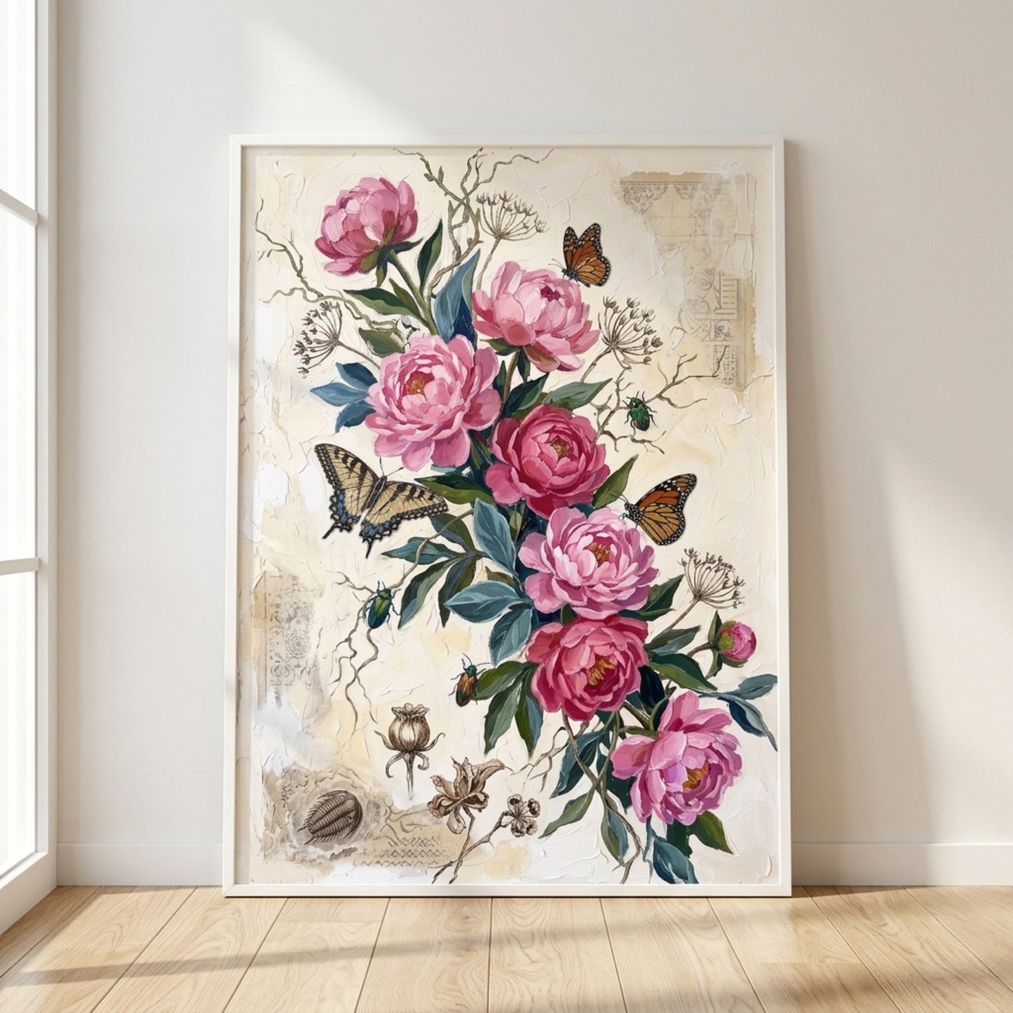 Pink Peony Bouquet Vintage Wall Art Decor preview 11