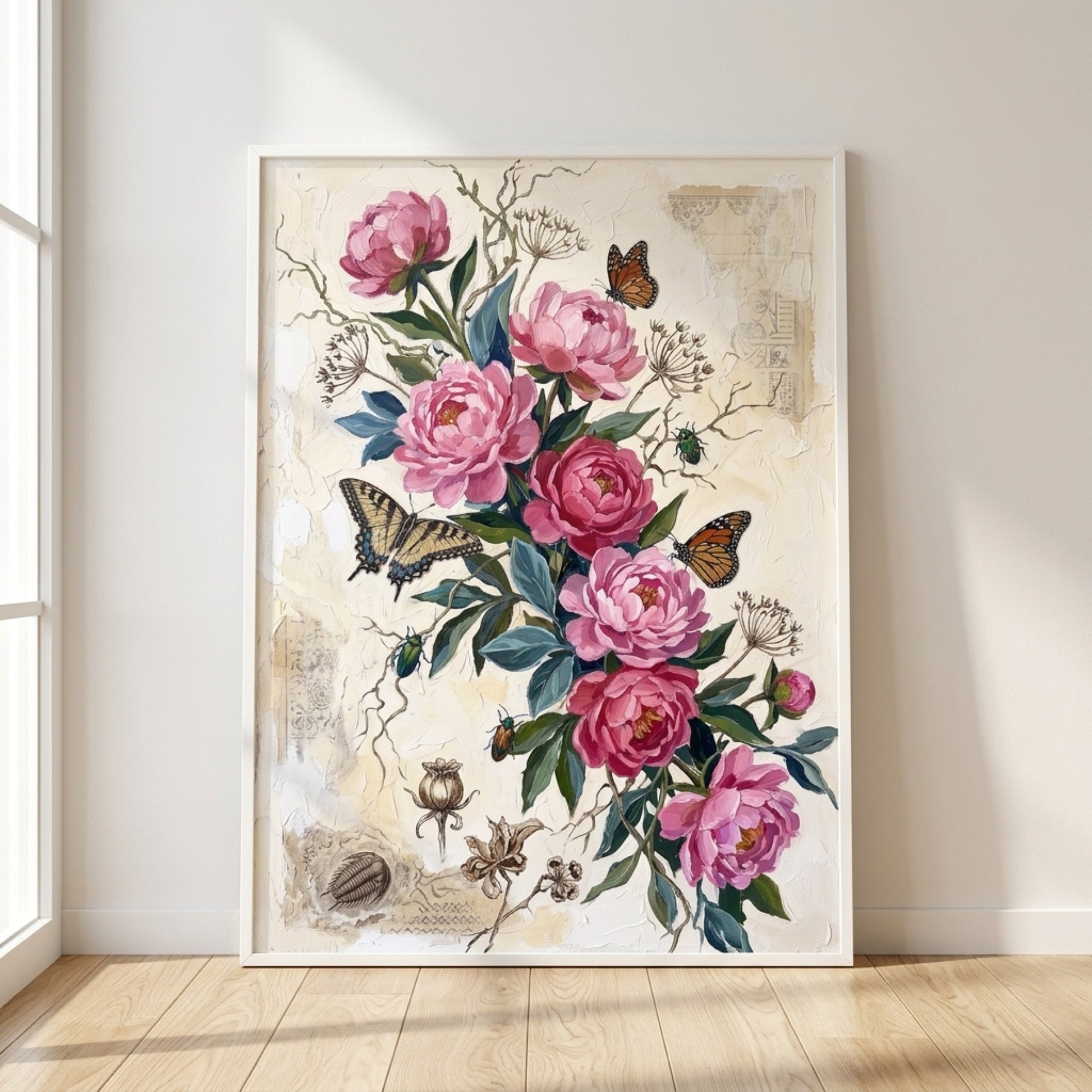 Pink Peony Bouquet Vintage Wall Art Decor preview 11
