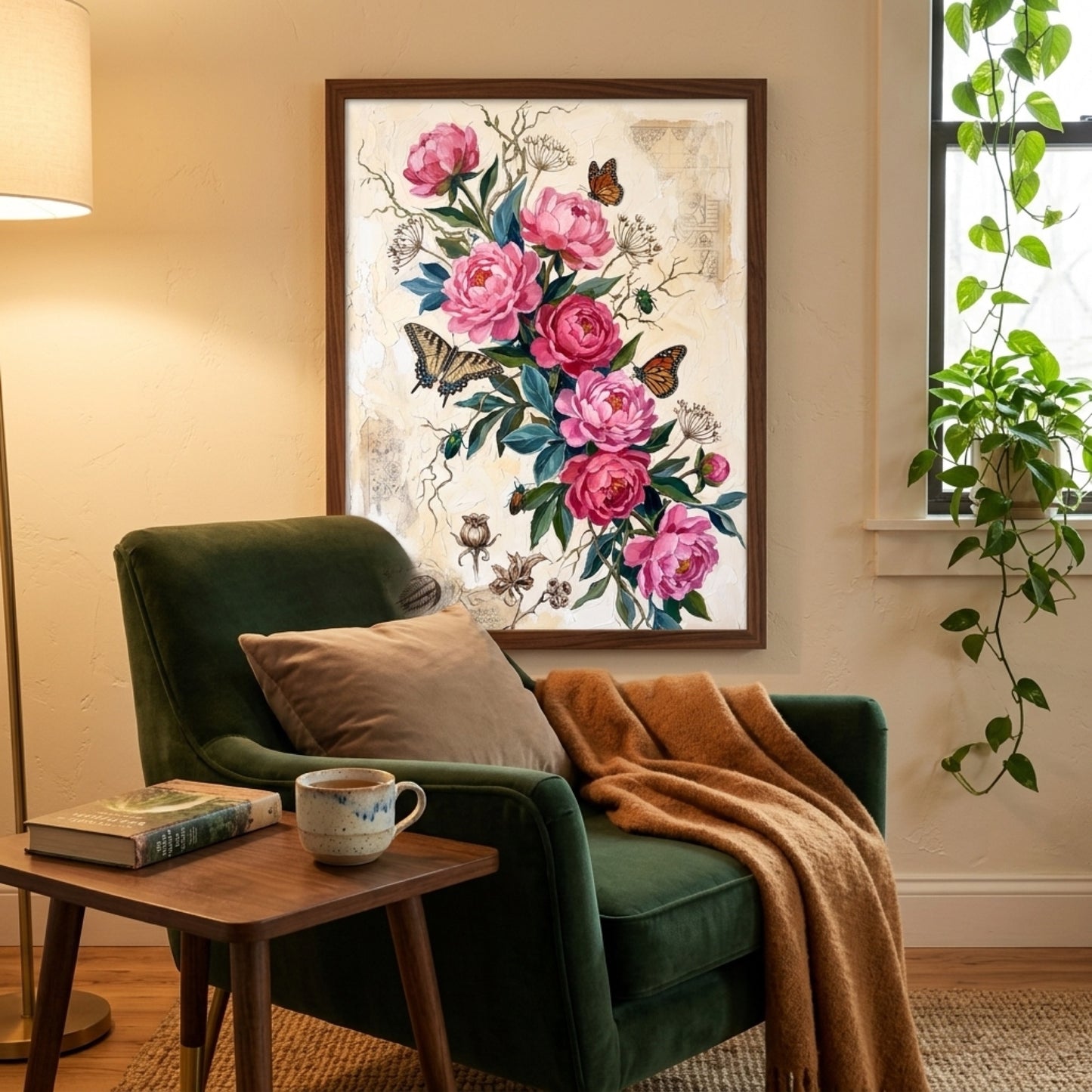 Pink Peony Bouquet Vintage Wall Art Decor preview 4