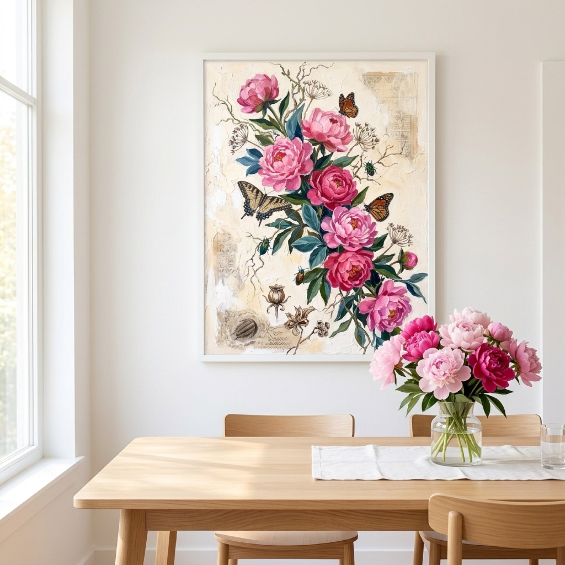Pink Peony Bouquet Vintage Wall Art Decor preview 6
