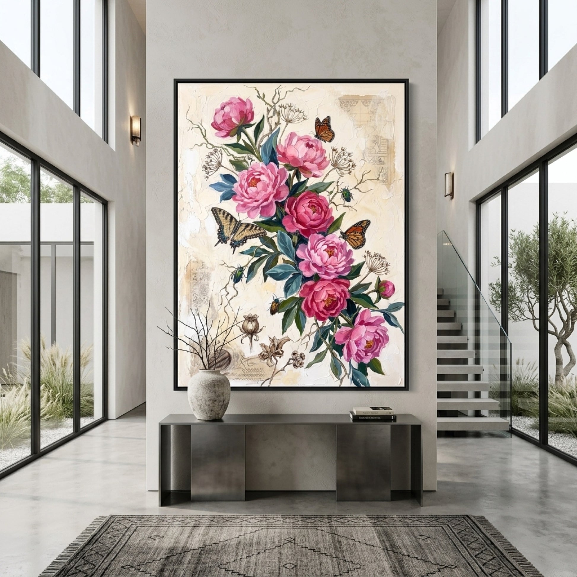 Pink Peony Bouquet Vintage Wall Art Decor preview 9