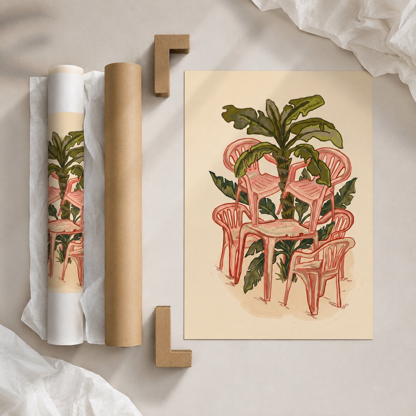 Pink Plastic Chairs and Banana Palm Wall Art Decor preview 9