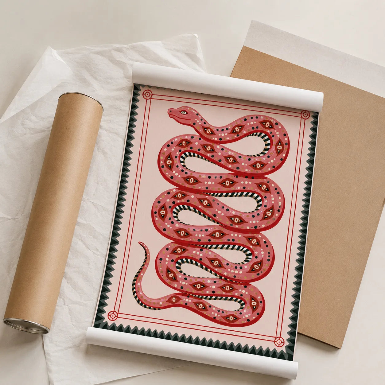 Pink Serpent Folk Wall Art Decor - Wall Art Decor - back view