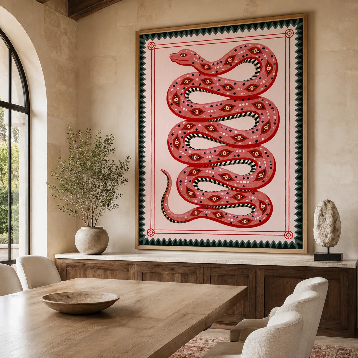 Pink Serpent Folk Wall Art Decor - Wall Art Decor - close up