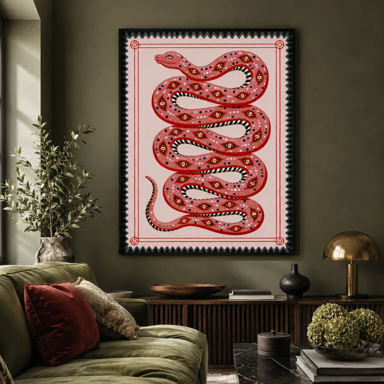 Pink Serpent Folk Wall Art Decor - Wall Art Decor - detail