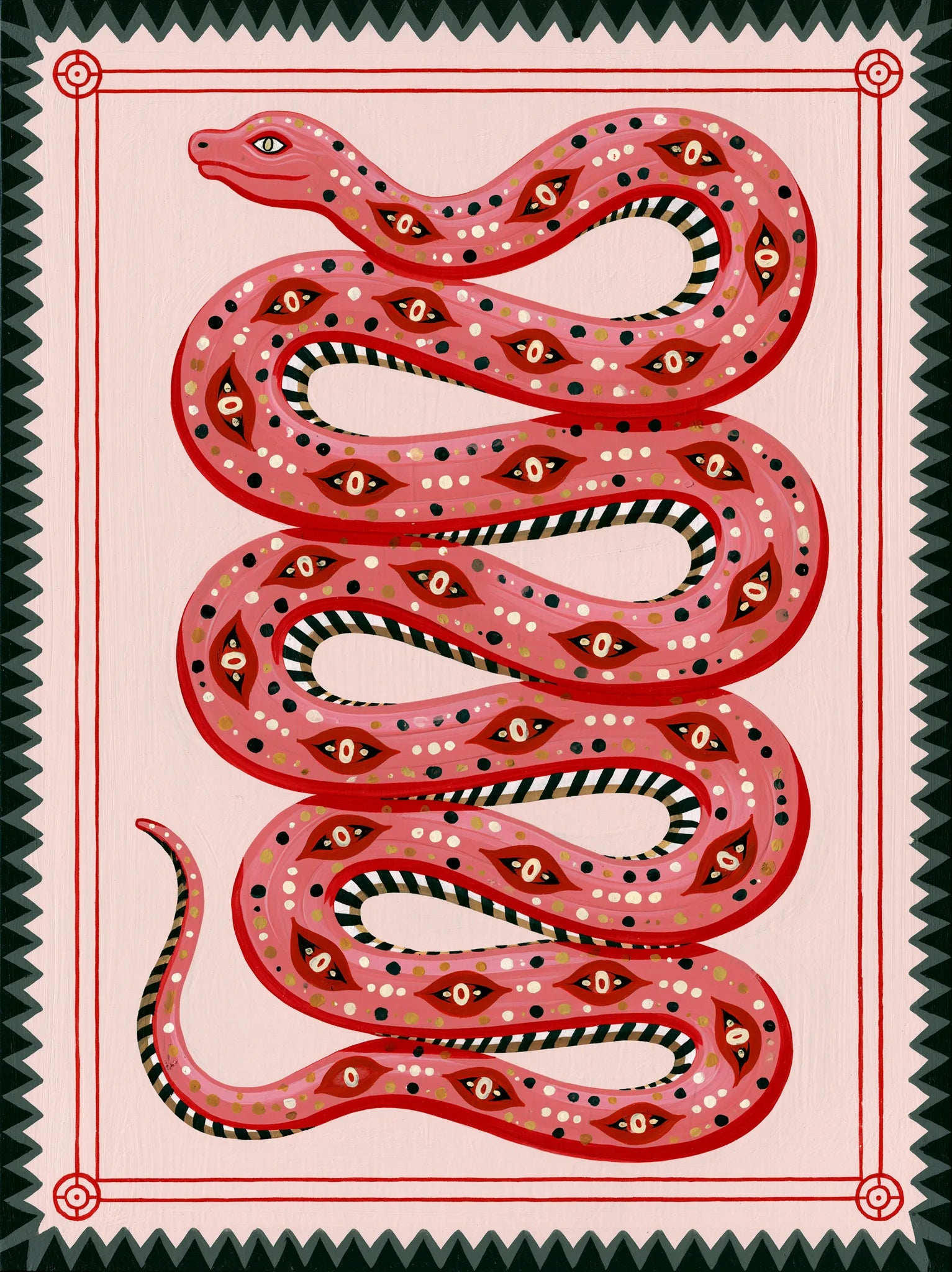 Pink Serpent Folk Wall Art Decor - Wall Art Decor - front view