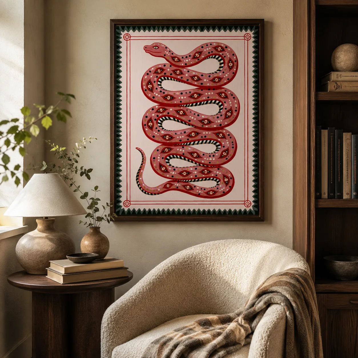Pink Serpent Folk Wall Art Decor - Wall Art Decor - in use