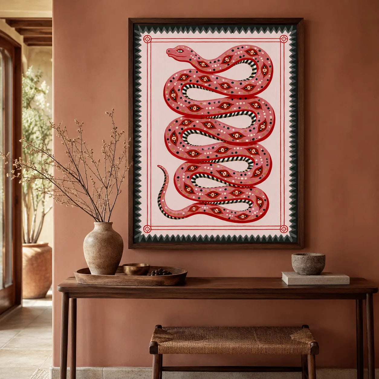 Pink Serpent Folk Wall Art Decor - Wall Art Decor - styled