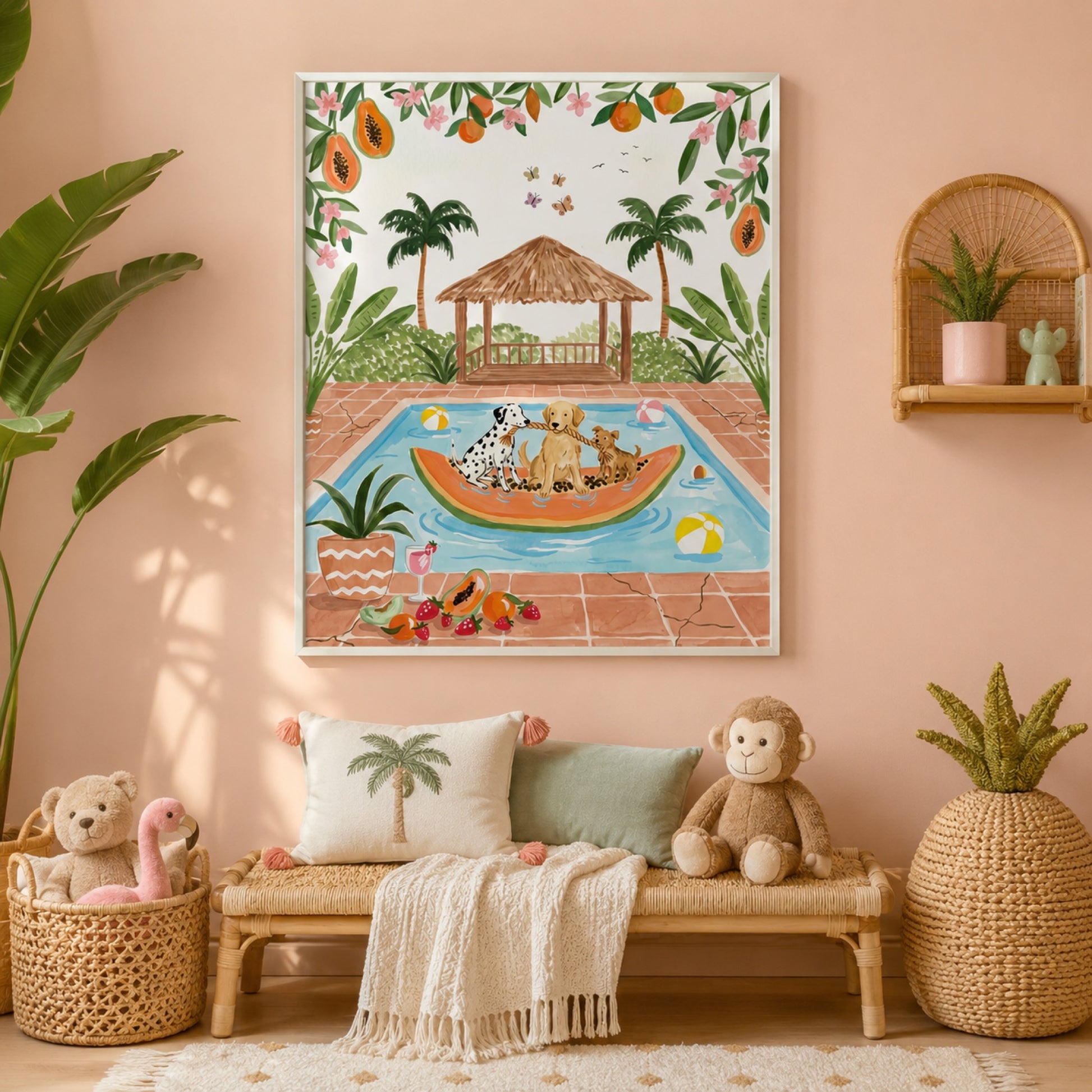 Poolside Dogs Tropical Getaway Wall Art Decor preview 3