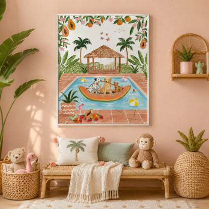 Poolside Dogs Tropical Getaway Wall Art Decor preview 3