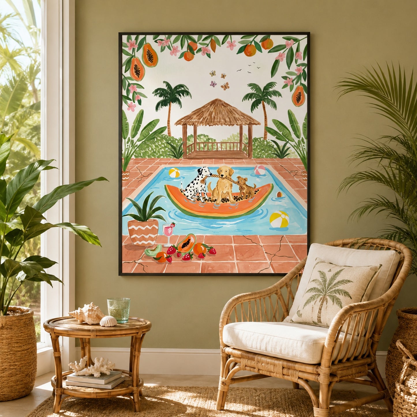 Poolside Dogs Tropical Getaway Wall Art Decor preview 4
