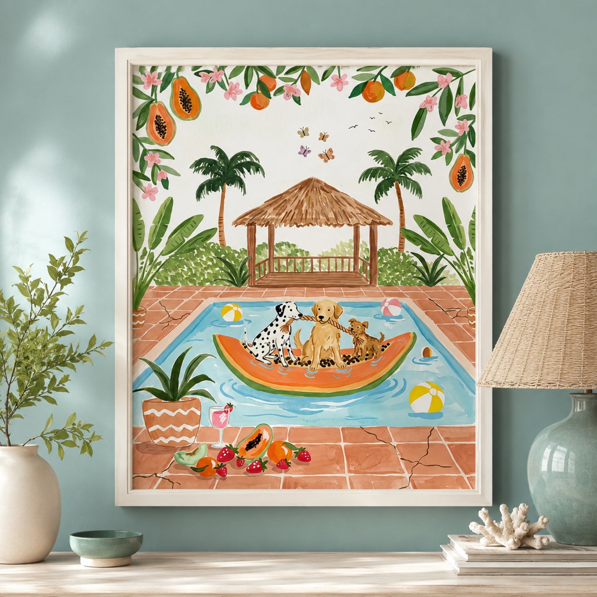 Poolside Dogs Tropical Getaway Wall Art Decor preview 7