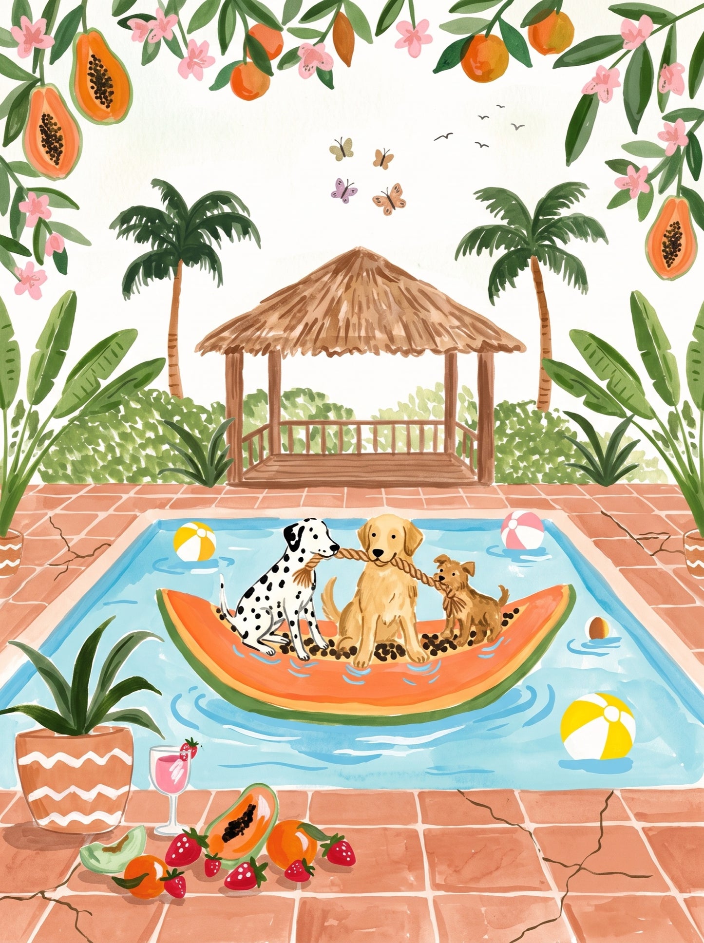Poolside Dogs Tropical Getaway Wall Art Decor