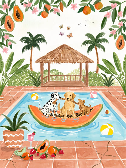 Poolside Dogs Tropical Getaway Wall Art Decor