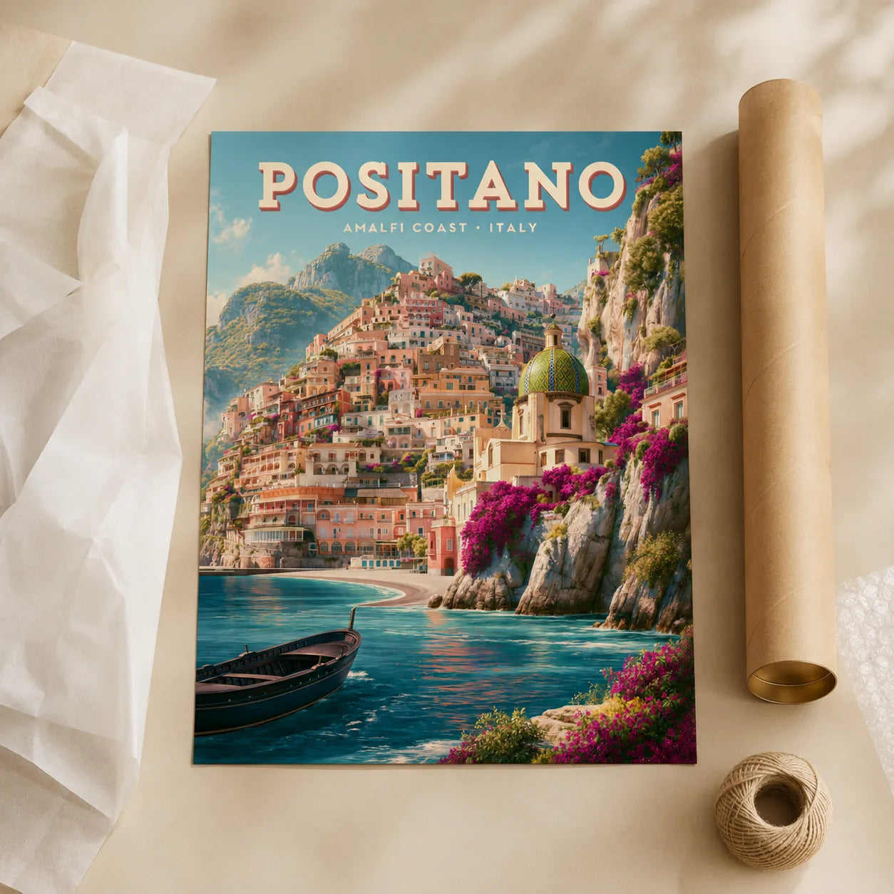 Positano Amalfi Coast Travel Wall Art Decor - Wall Art Decor - back view