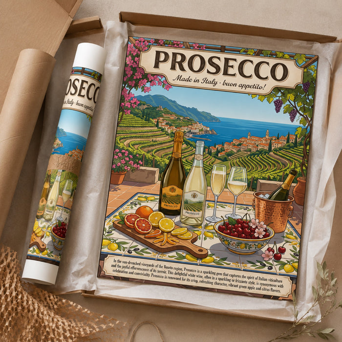 Prosecco Italian Vineyard Vintage Travel Wall Art Decor