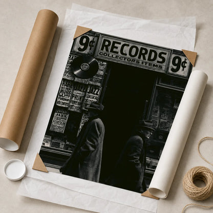 Record Store Noir Wall Art Decor - Wall Art Decor - back view