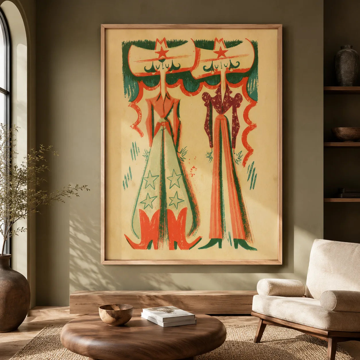 Retro Cowgirl Duo Wall Art Decor - Wall Art Decor - close up