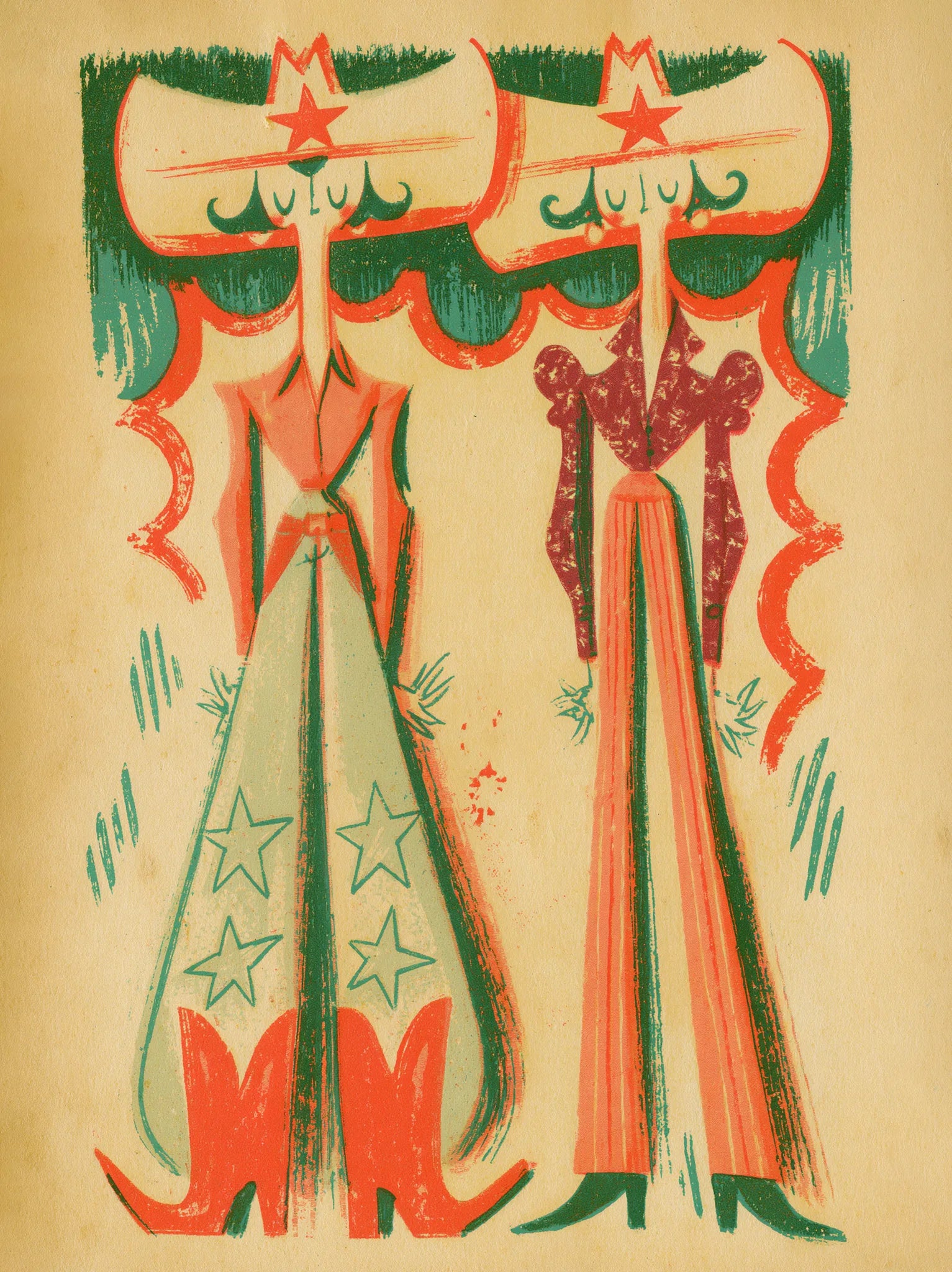 Retro Cowgirl Duo Wall Art Decor - Wall Art Decor - front view