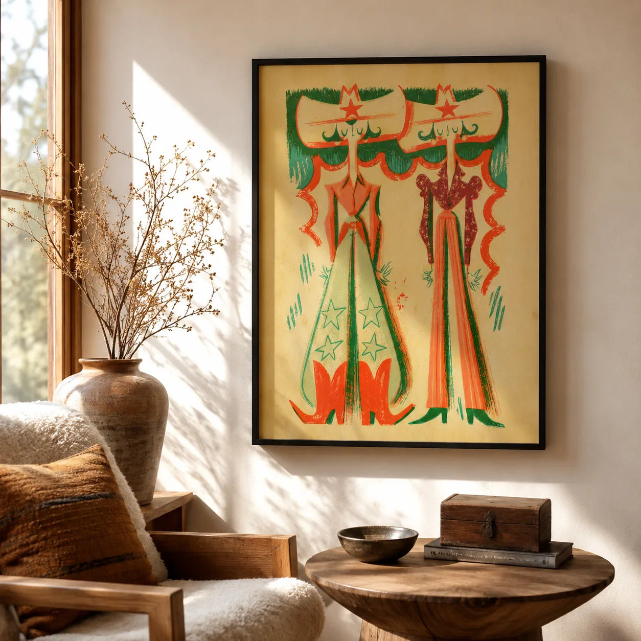 Retro Cowgirl Duo Wall Art Decor - Wall Art Decor - in use